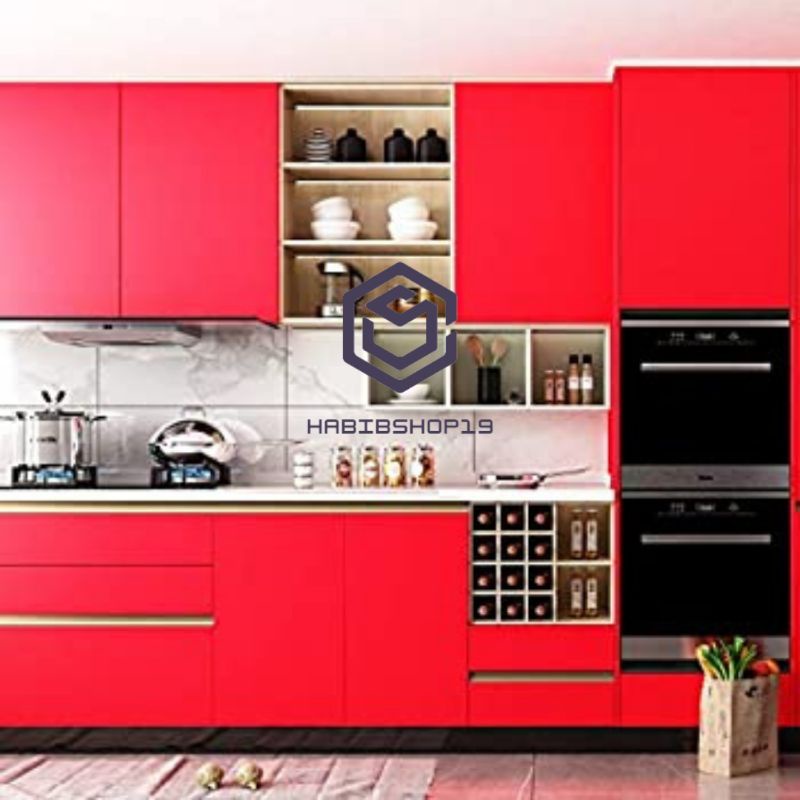 Wallpaper Sticker Dinding Embos Polos Merah 10mx45cm