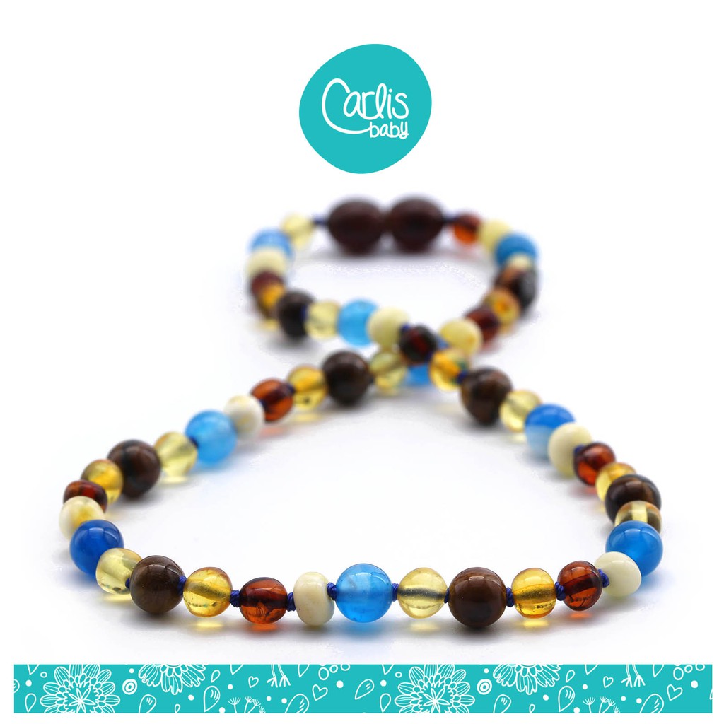 AG63 / AG63 V2/ AGL28  Kalung Amber Tumbuh Gigi Bayi Blue Gemstone By Carlis Baby