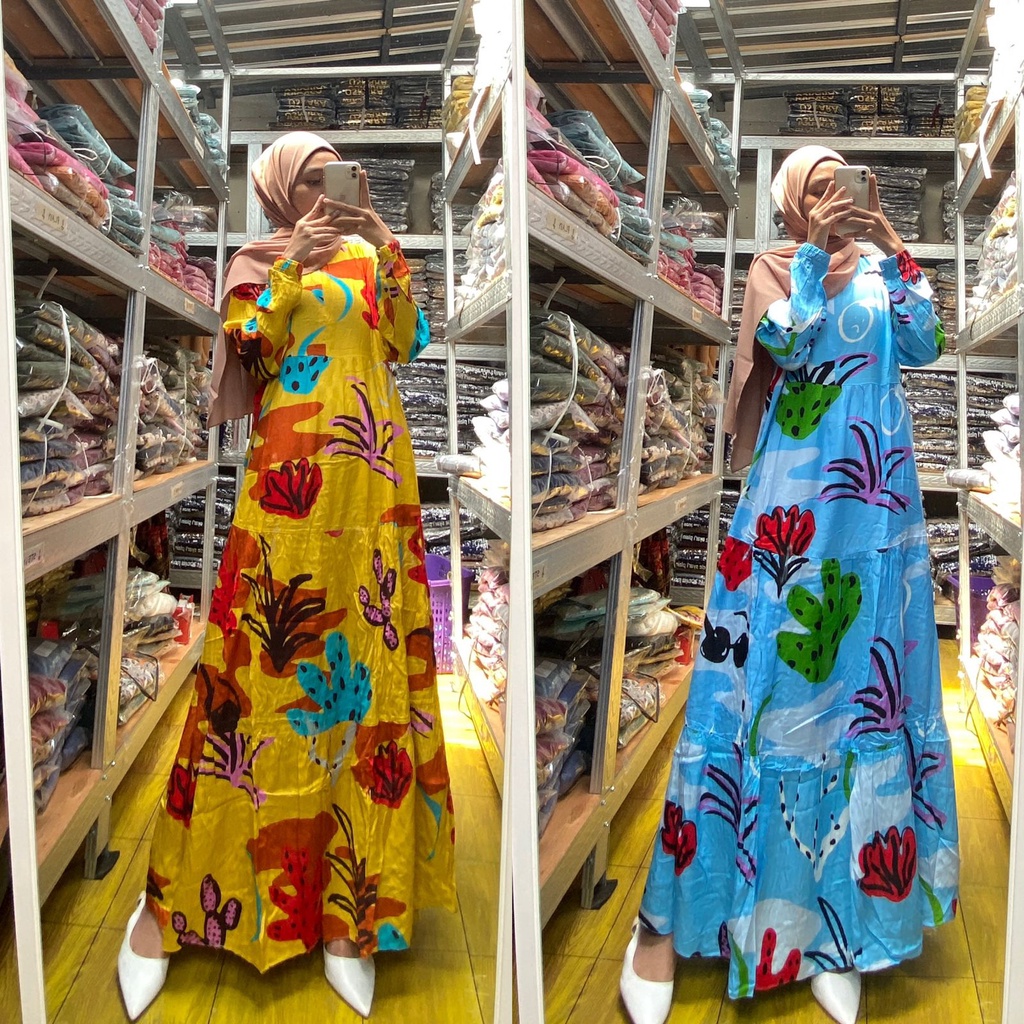 Gamis Bahan Rayon Viscose Premium Terbaru Dress Motif- Gamis Wanita Busui Friendly