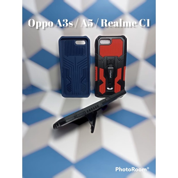 MN - Oppo A3s / A5 / Realme C1 Case I-Crystal Robot Silikon Ring Standing Cover Casing HP Hardcase