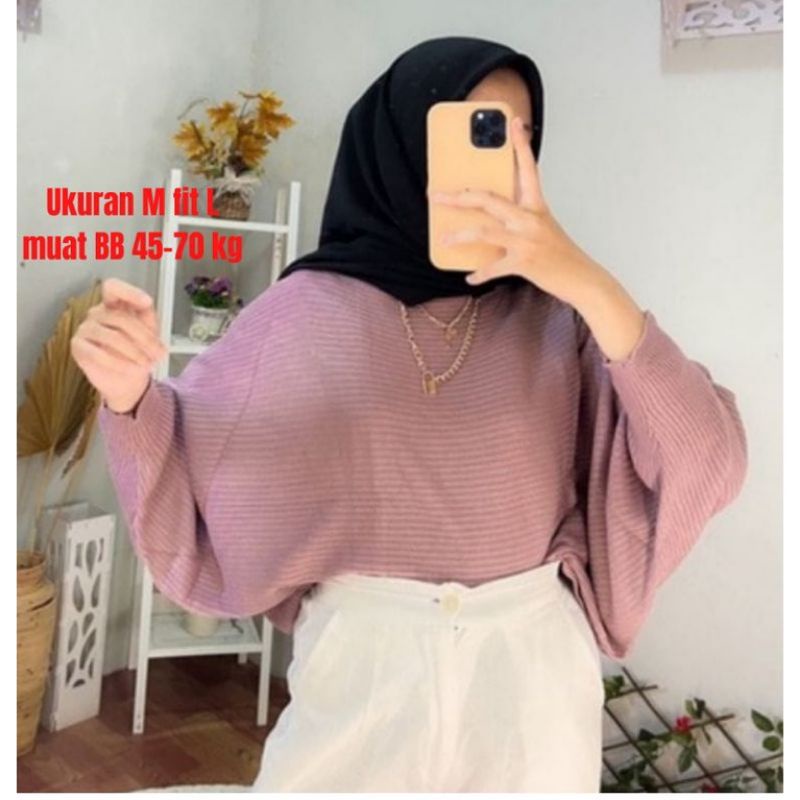 BLOUSE BAJU RAJUT BATWING ATASAN WANITA MODEL KELELAWAR OUTER RAJUT