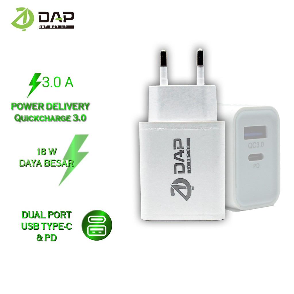 DAP TURBO Charger Fast Charging Dual Output USB &amp; Type C - Garansi 1 Tahun D-AP2