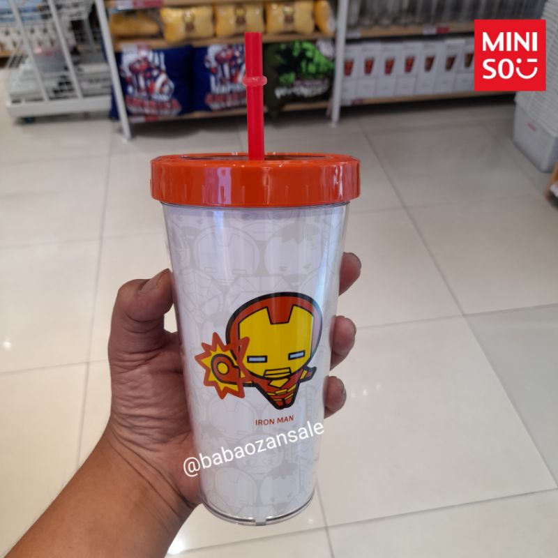 miniso (🆓sedotan) botol minum 420ml marvel x miniso