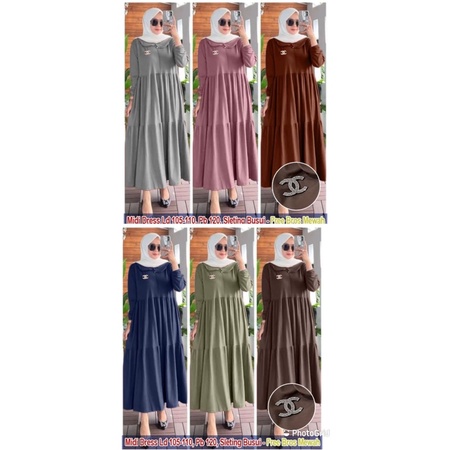 Gamis midi Dress Midi Bahan Voxy Dress midi