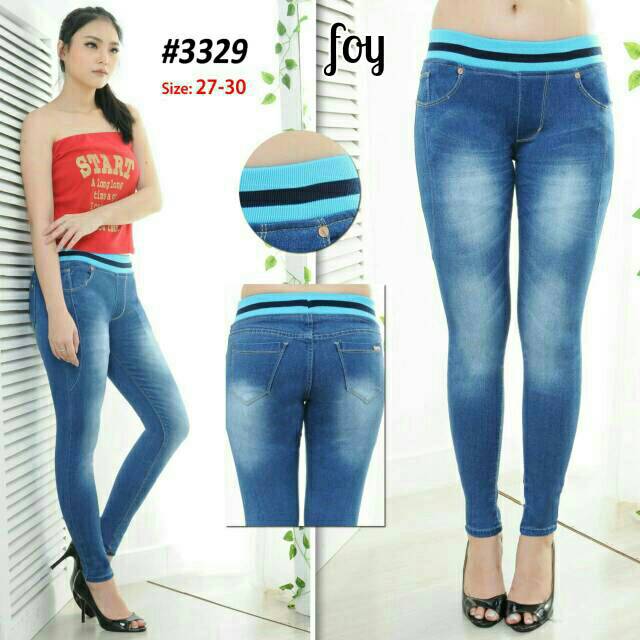 Celana Jeans Pinggang Karet Jumbo Wanita / Celana Jeans Polos / Celana Jeans Model Terbaru