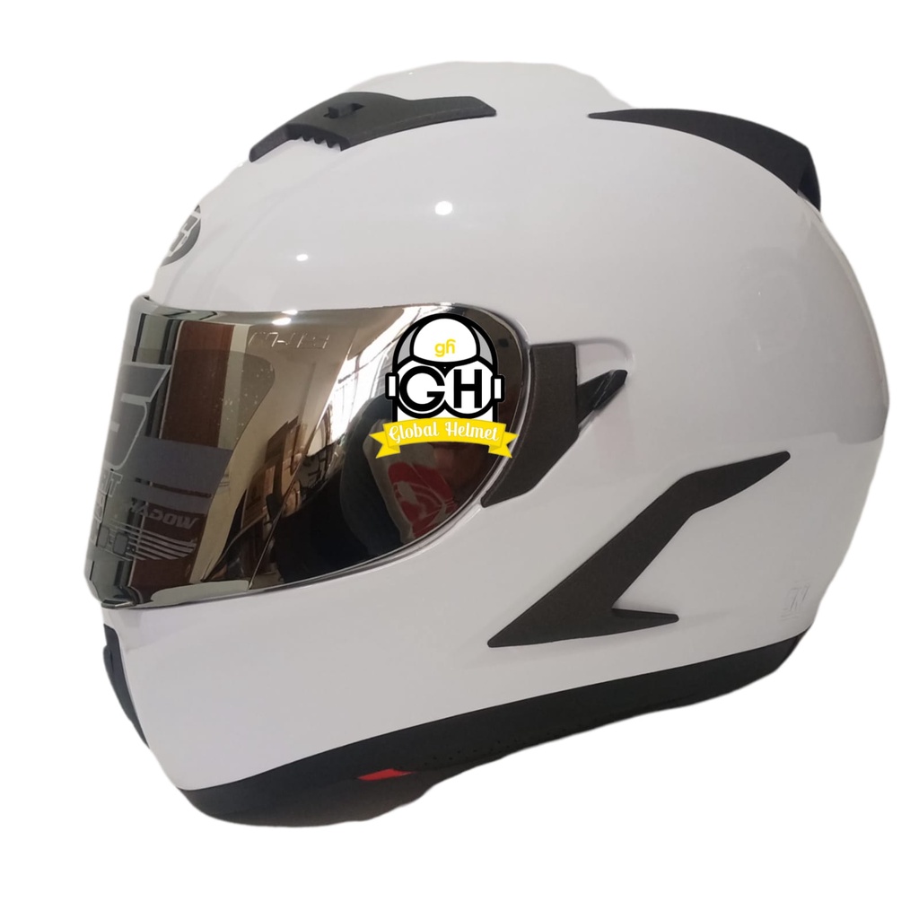 HELM FULL FACE NJS SHADOW SOLID WHITE DOUBLE VISOR FREE EXTRA FLAT CLEAR VISOR