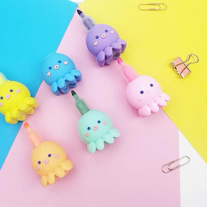 

✔️TERLARIS✔️ stabilo 1 set isi 6 pcs stabilo motif binatang gurita imut lucu murah