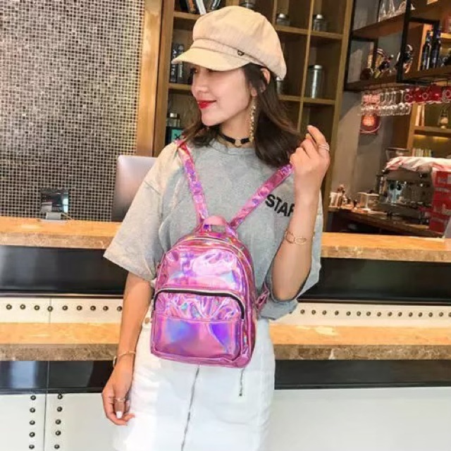 New Backpack Hologram Timbul HOLLY - Tas Ransel Wanita Ukuran Mungil Pantulan Wanta Cahaya