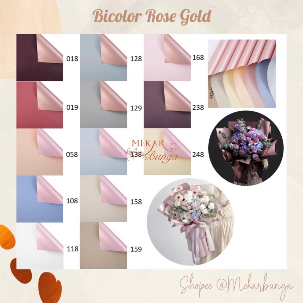 

(K 8) - (5 Lembar) Kertas Bunga Cellophane Rose Gold Bicolour Korean Flower Wrapping Waterproof Buket Bunga