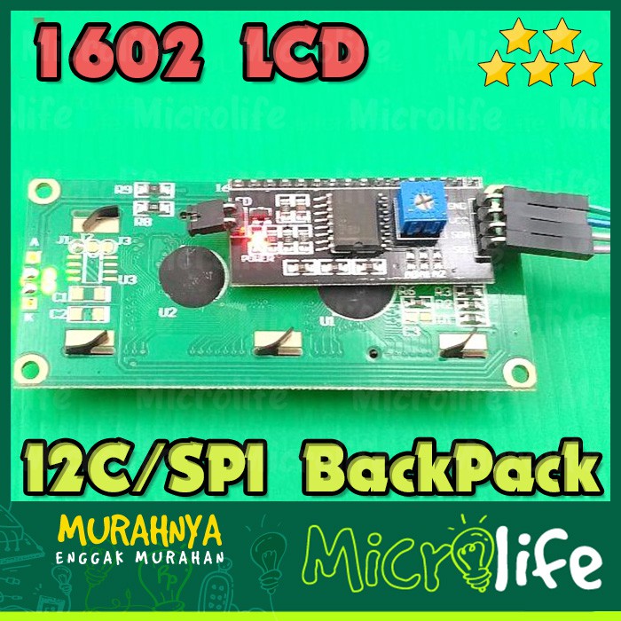 LCD 1602 Black On Yellow With I2C SPI Backpack