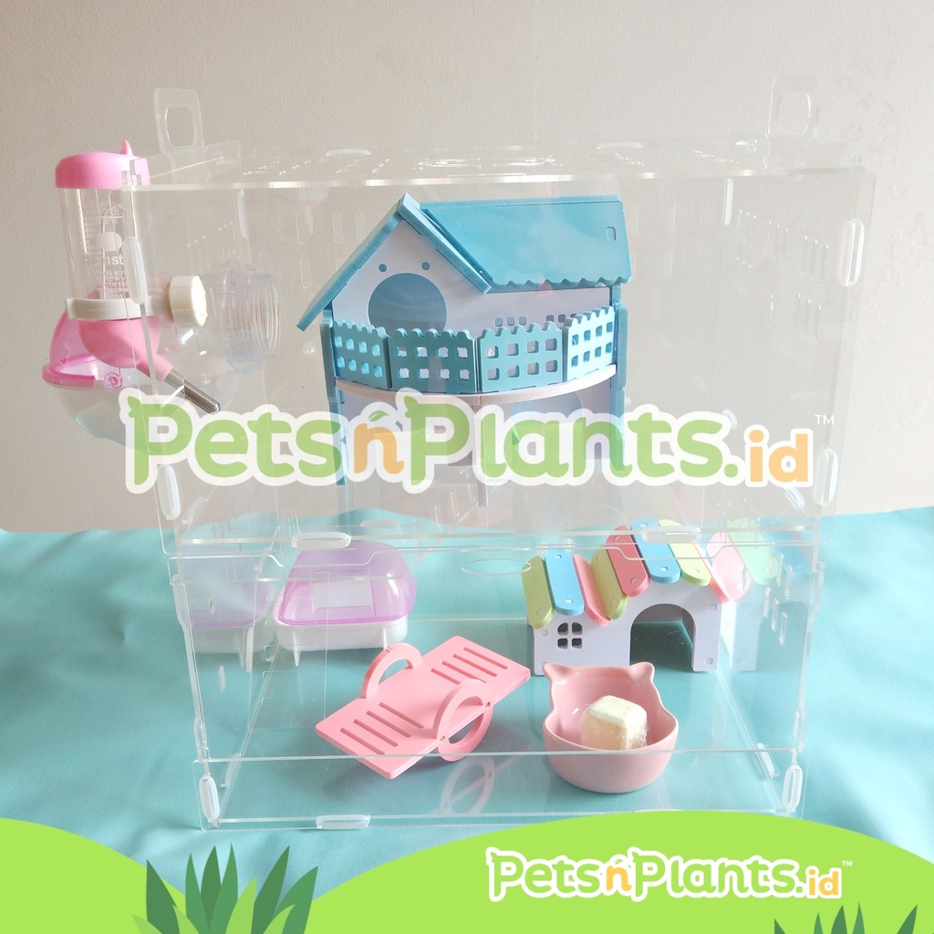 Kandang Saja - Hamster Cage Akrilik Acrylic Crystal Clear Import 2 Susun 35x25x37 CM