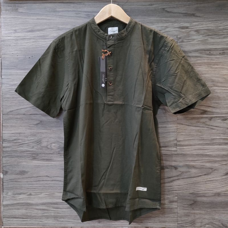 Kemeja Pria Kasual Original Concept Hijau Army Lengan Pendek Lengan Panjang, Basic, Kancing Full, Ka