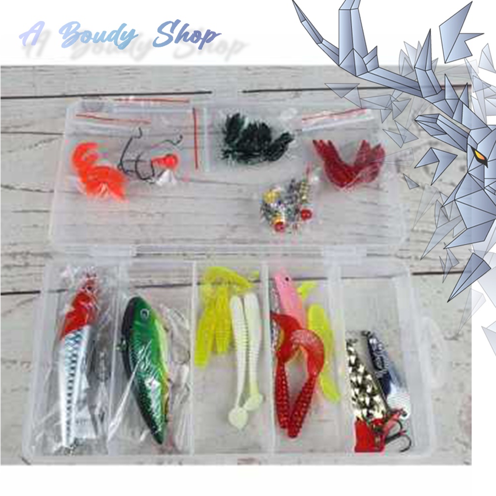 Umpan Pancing Ikan Set Bentuk Ikan Kecil Katak Jangkrik Cumi Fishing Bait Kit 45PCS Plastik Silikon