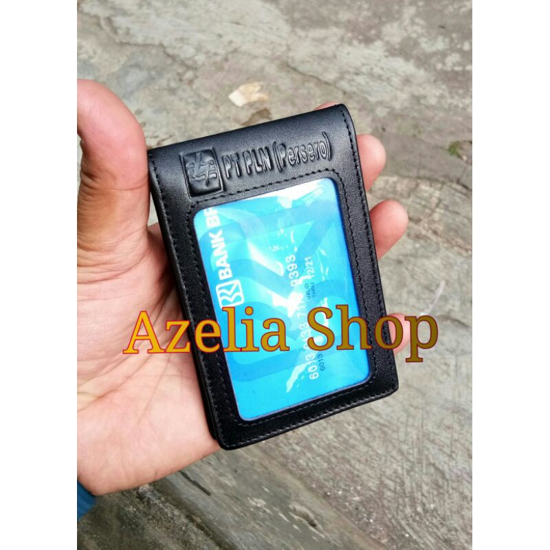 

name tag-id card holder kulit asli-logo pln-original sapi-pria-wanita