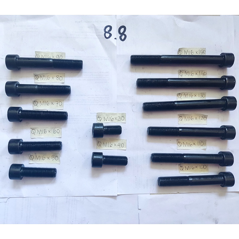 BAUT L BAJA HITAM 8.8/Ring Pir M16/Mur M16/Ring Plat M16/Baut Baja M16 M16x30 M16x40 M16x50 M16x60 M