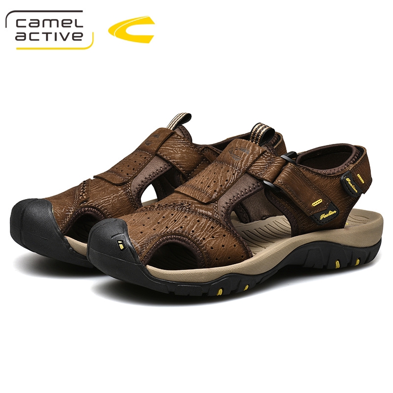Camel Active Pria Mode Putaran sandal musim panas kasual Top Kulit Pantai Slppers