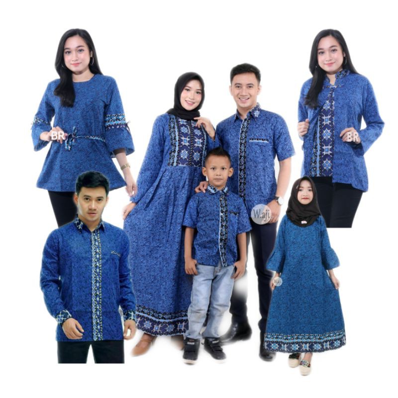 Baju Batik Couple Keluarga Modern Set Seragam Sarimbit Batik Couple Family Sragam Kemeja Kerja Dress Pesta Lamaran Kondangan Pasangan Ayah Ibu Dan Anak Laki laki Cowo Cowok Cewek Perempuan Kekinian Jumbo Busui Mega Biru Batik Pekalongan Murah Terbaru