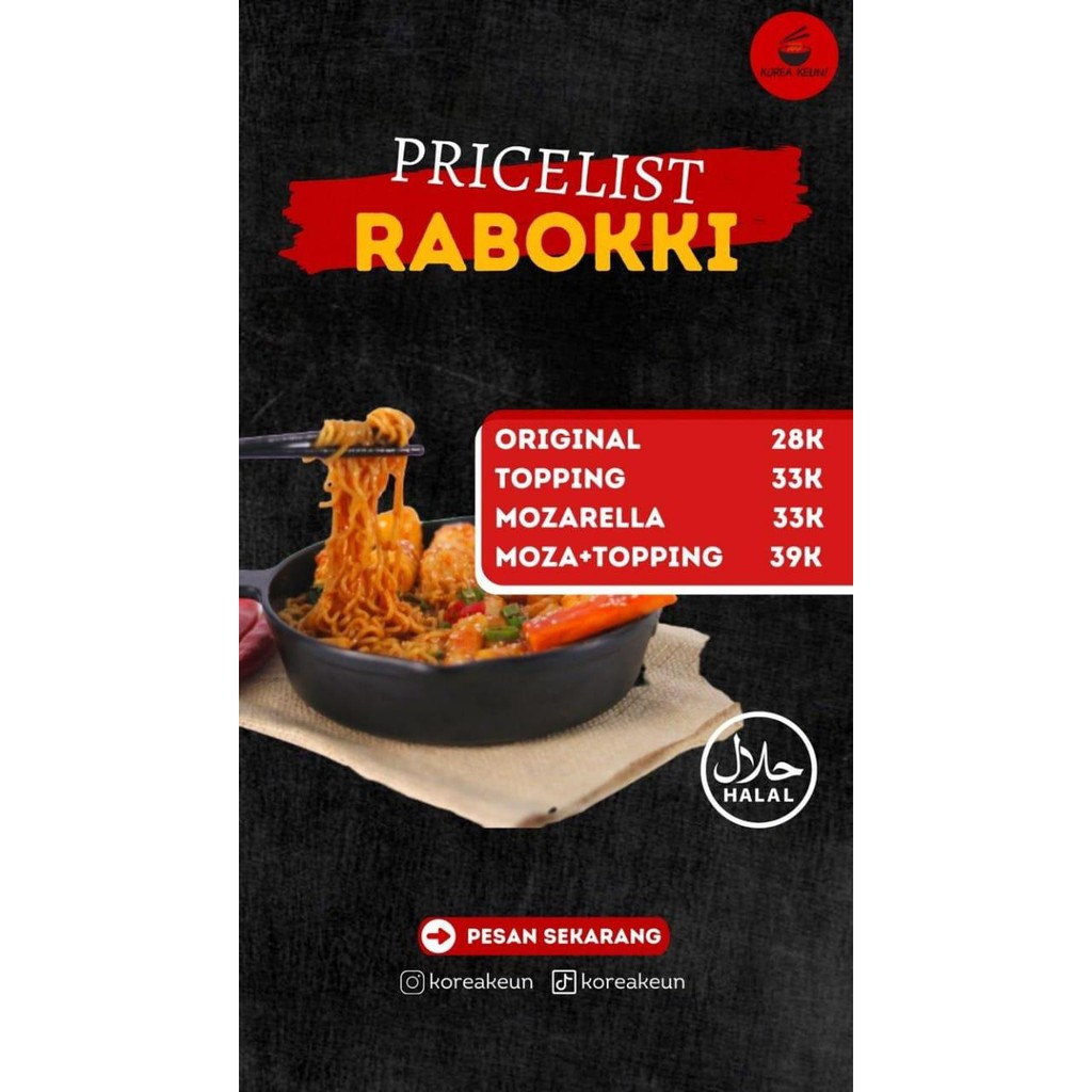 RABOKKI KOREAN HALAL FOOD RAMEN RAMYEON (RAMYUN + TOPOKI KOREAKEUN) TTEOKBOKI + MIE TOPOKKI INSTAN