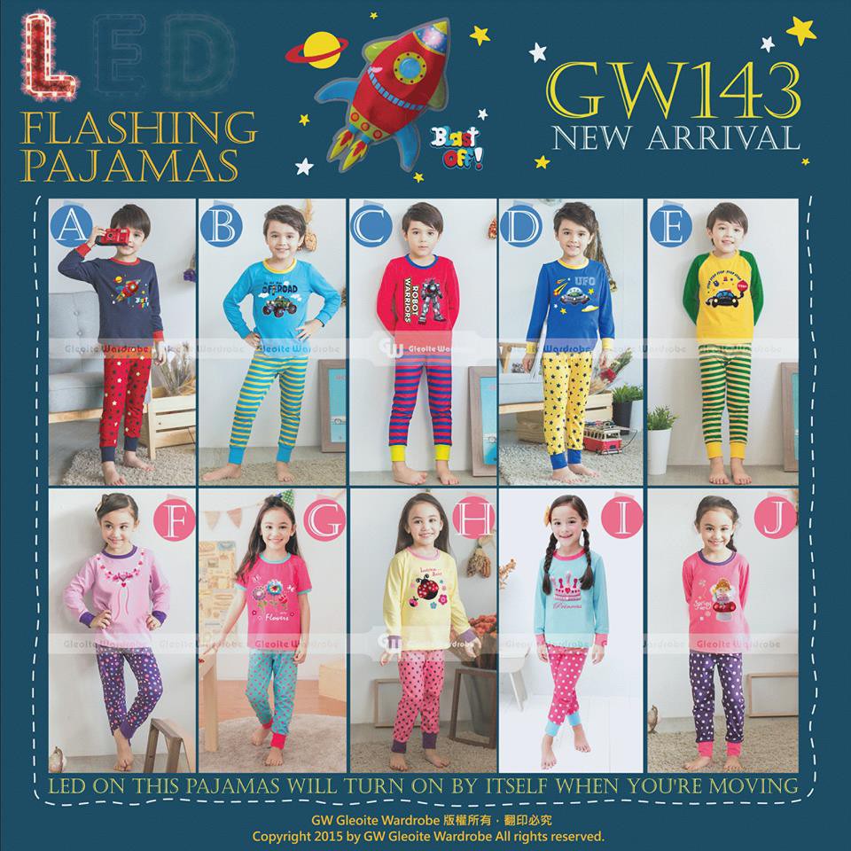 GW 143 (LED FLASHING) / PIYAMA ANAK / BAJU TIDUR ANAK