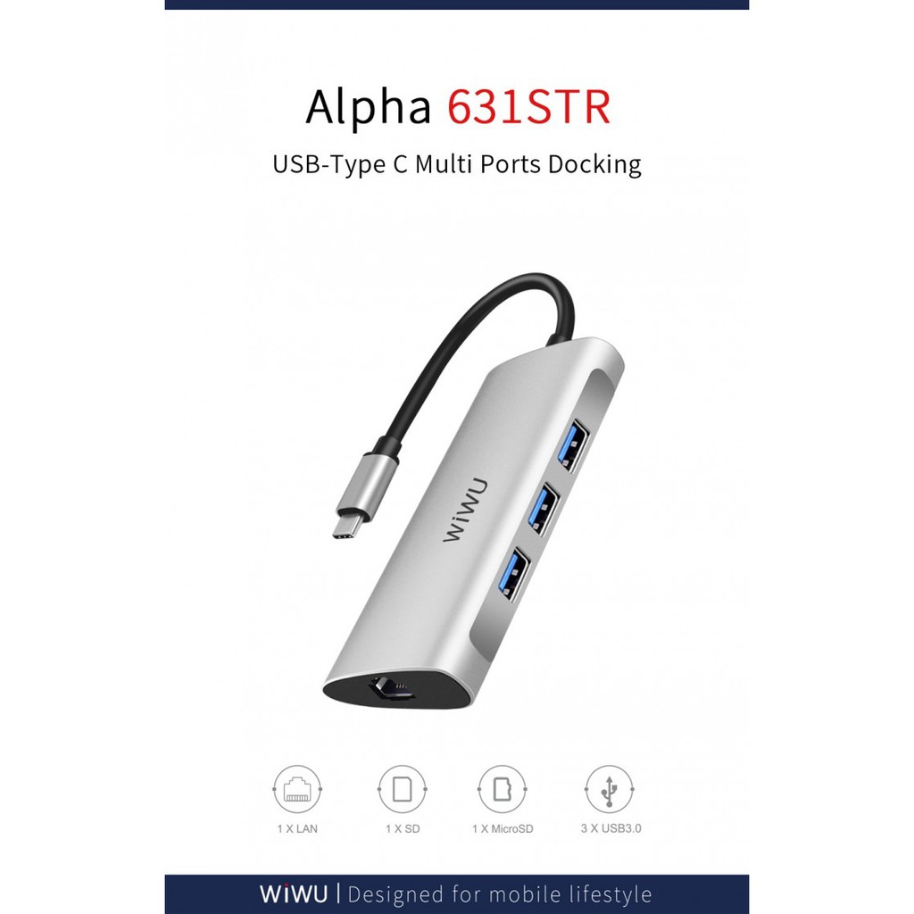 Wiwu Alpha A631Str 6in1 Hub Adapter Konverter Usb Tipe-C Multifungsi Untuk Laptop