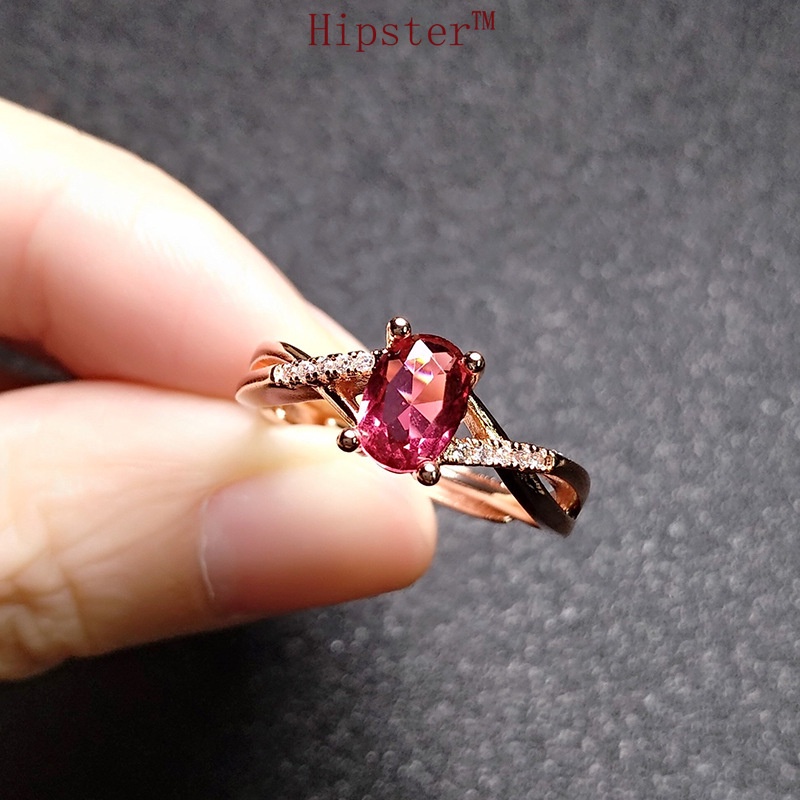 Hot Sale Light Luxury Temperament Elegant Rose Gold Inlaid Ruby Ring