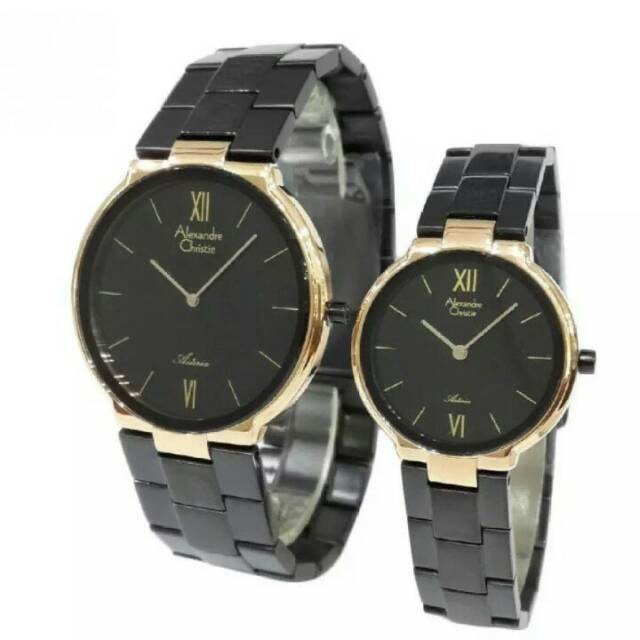 Alexandre Christie 8480 Full Black Couple Stainless Steel Strap