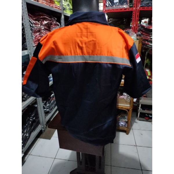 SERAGAM SAFETY LENGAN PENDEK ORANYE NAVY