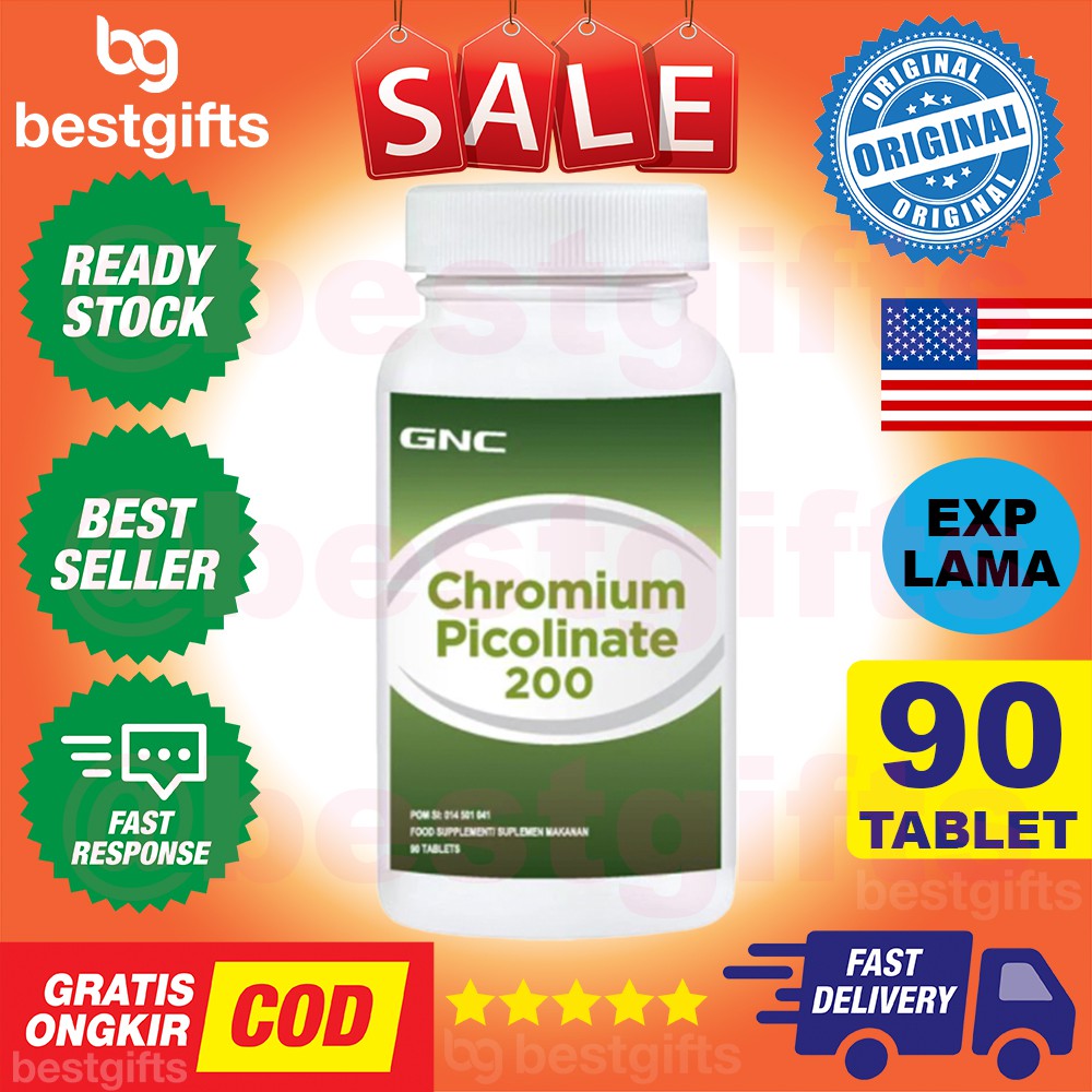 GNC CHROMIUM PICOLINATE 200 MG MINERAL KADAR GLUKOSA GULA DARAH HORMON INSULIN LEMAK DARAH 90 TABLET