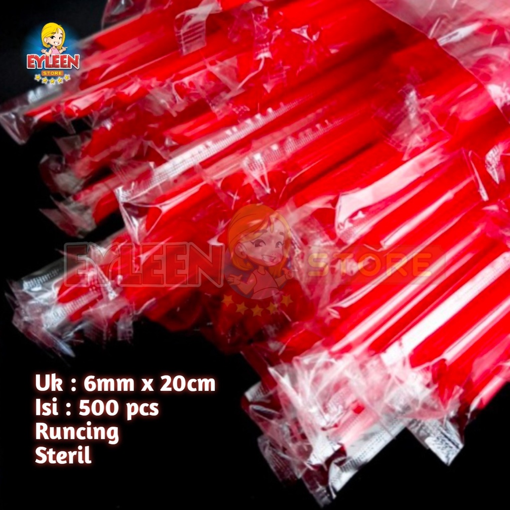 Sedotan Plastik Merah 6mm x 20cm isi 500 pcs Sedotan Runcing Steril