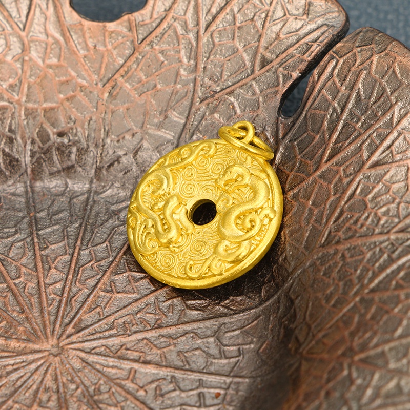 Kalung Liontin 3D Gold plated Emas Asli Kadar 375 Desain Naga Phoenix Chengxiang Untuk Pria Dan Wanita