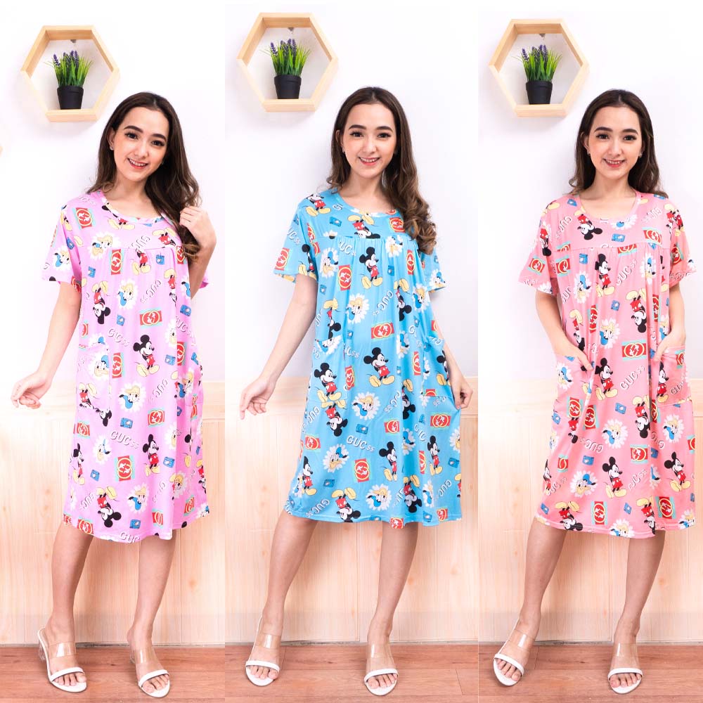 BEE - Daster Wanita / Daster Spandek Premium / Dress Santai Dress Import Daster Lucu Motif Korea Baju Tidur Wanita