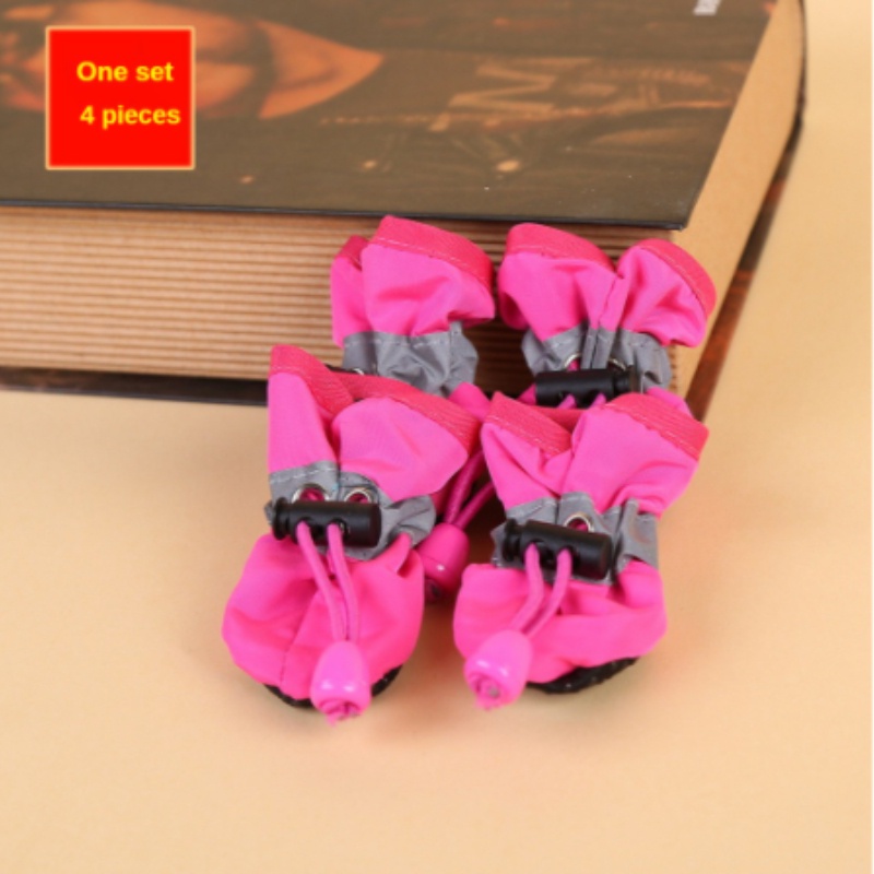 4pcs Sepatu Boots Hujan Anti Slip / Air Adjustable Untuk Anjing / Kucing