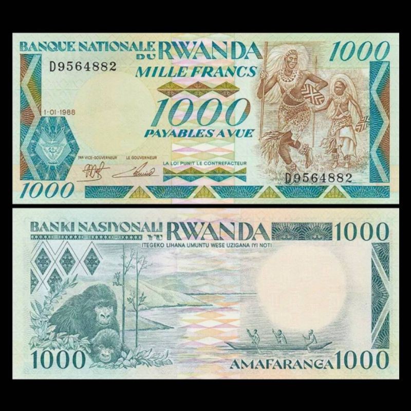 UANG RWANDA 1000 MILLE FRANCS 1988 UNC ORIGINAL BEAUTYFULL DESIGN