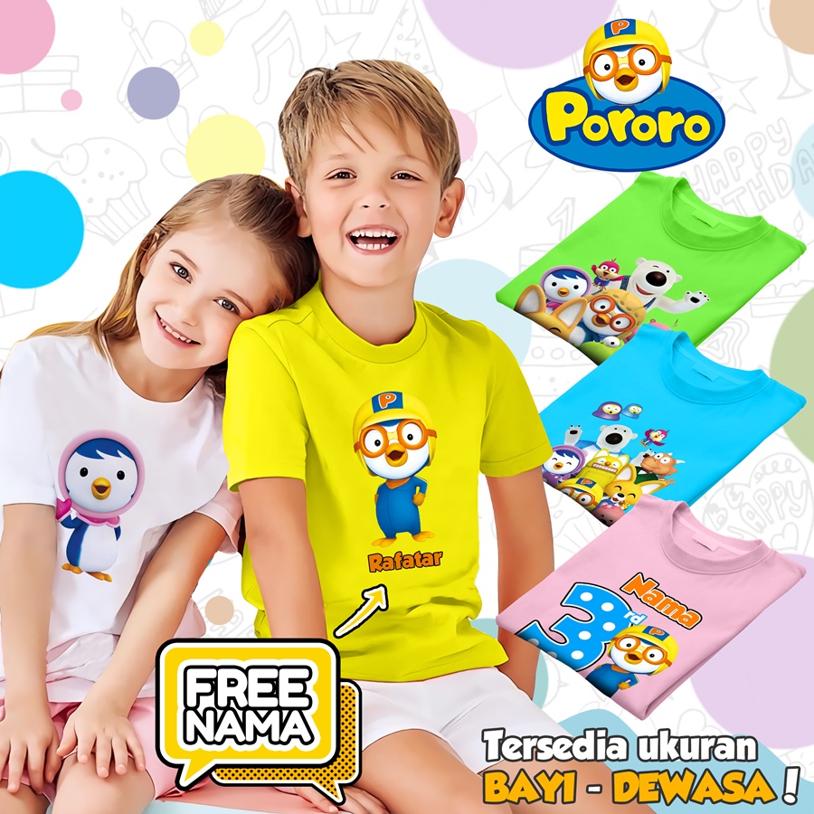 [FREE NAMA!!] Baju Kaos ANAK DAN DEWASA PORORO BANYAK MOTIF