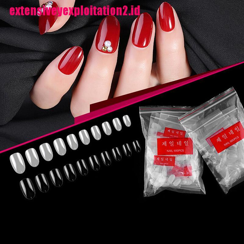 &lt; E2id &amp; &gt; 500pcs / Set Kuku Palsu Pendek Bentuk Elips Bahan Akrilik Untuk Nail Art