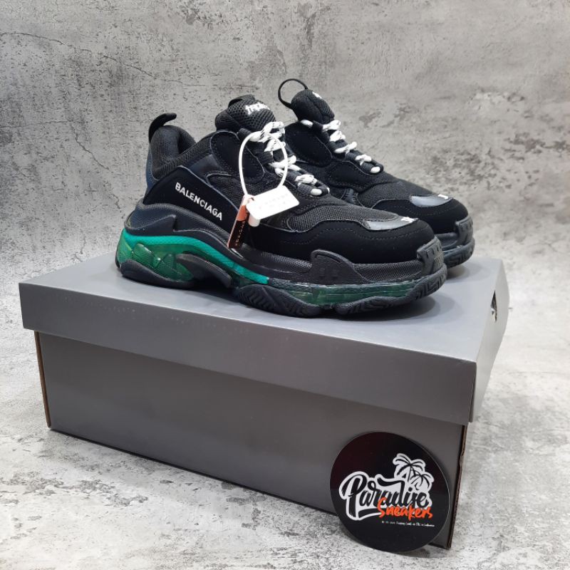 Sepatu Balenciaga Triple S Clear Sole Black Green