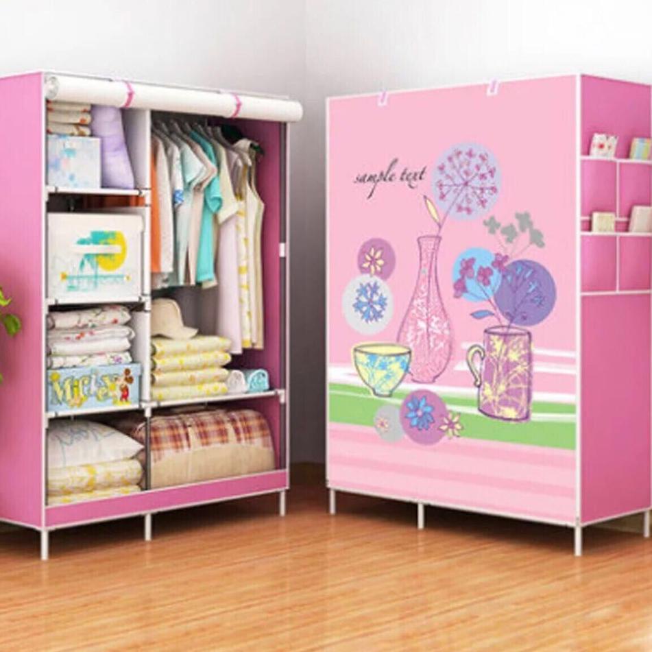 Lemari pakaian rak baju lemari kain rak besi lemari portable anak lemari baju