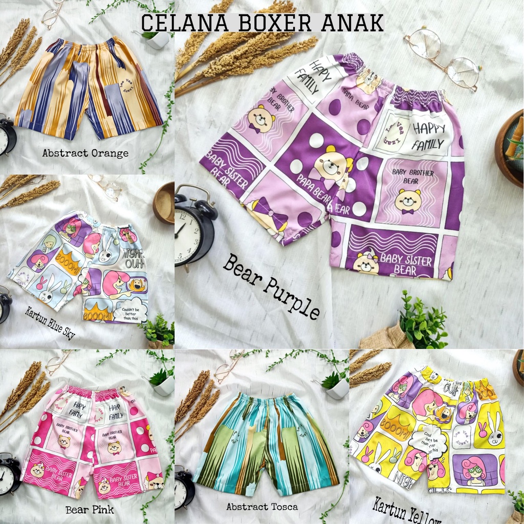 IZANY Celana Pendek / Celana Boxer Anak Cowo / Cewe Saten Apple Motif