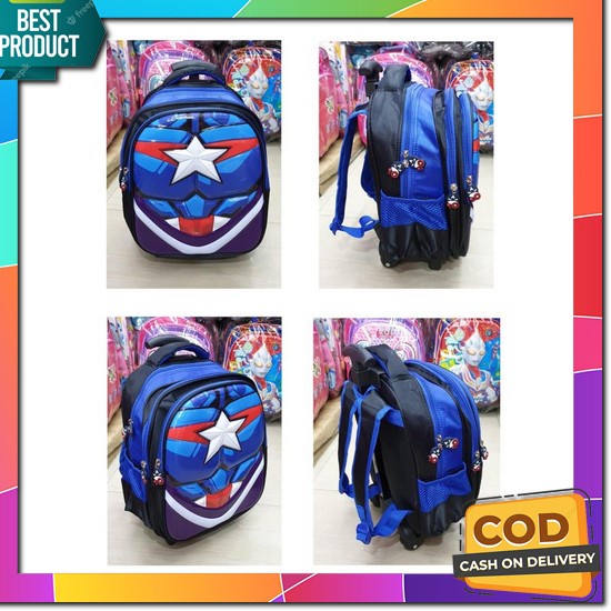 Tas Trolly Roda 1330 Tas Sekolah Anak Cowok Motif Spiderman,Iron Man Trolley Bag Lala Teeny Tiny Ori