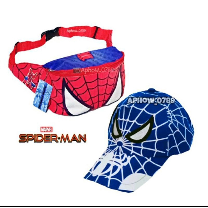 Tas SLempang anak waistbag Spiderman gratis topi baseball