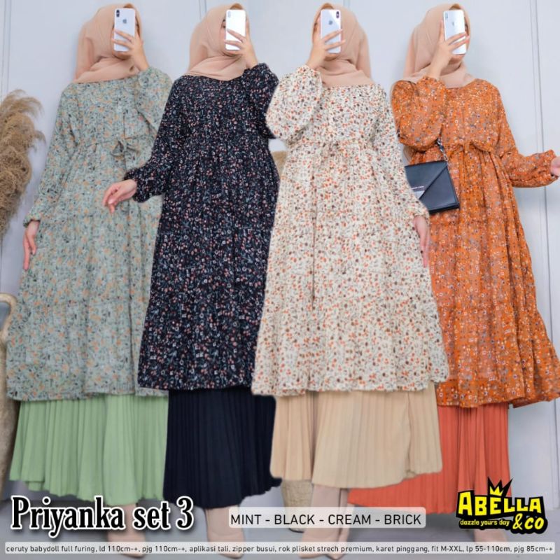 Priyanka Set 3 by Abella Setelan Tunik + Rok Plisket Premium