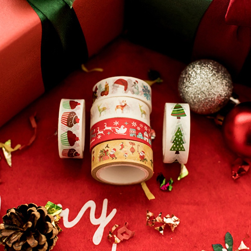 12 Roll Tape Kertas Washi Motif Natal Untuk Scrapbook