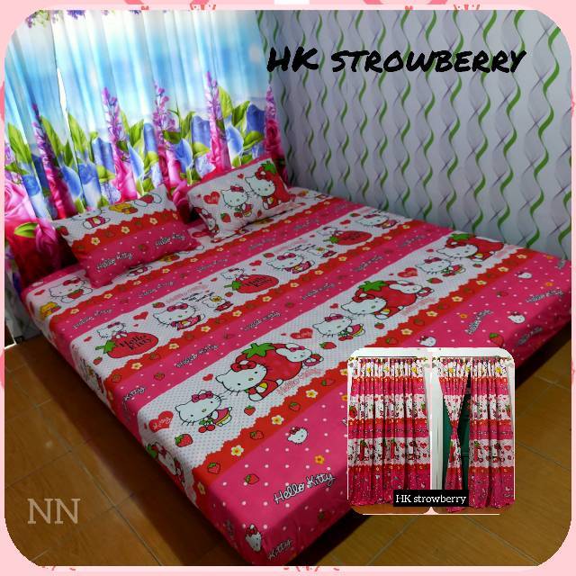 Set Sprei + Gorden Motif Serba HELLO KITTY