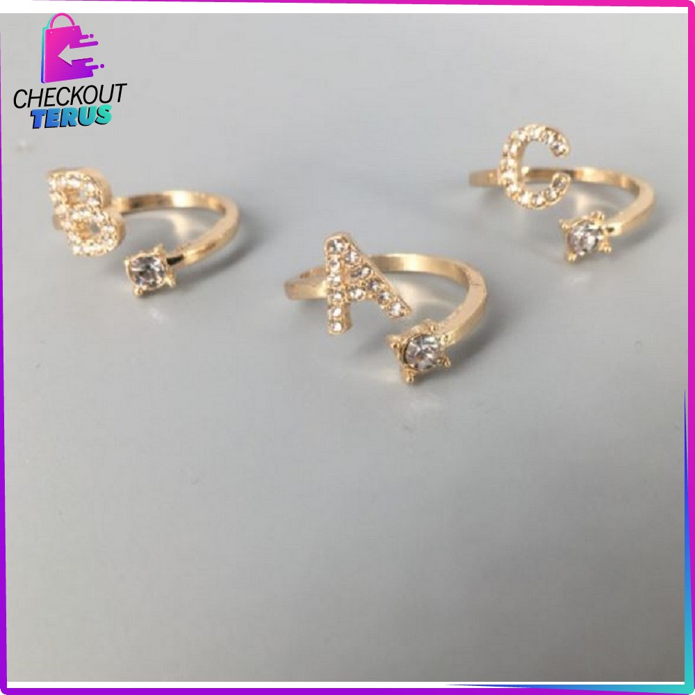 CT K59 Cincin Abjad Huruf A-Z Wanita Fashion Cincin Wanita Huruf Set Perhiasan Wanita Cincin Huruf Gold Stainless Inisial Nama Cincin Alphabet