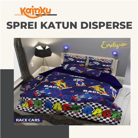 Sprei Homemade Micro Disperse Motif anak laki Mikey &amp; race cars Tidur Nyenyak 100 120 160 &amp; 180