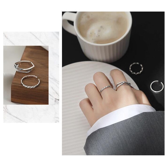 2pcs Cincin Jari Telunjuk Model Terbuka Dapat Disesuaikan Gaya Hip-Hop Punk