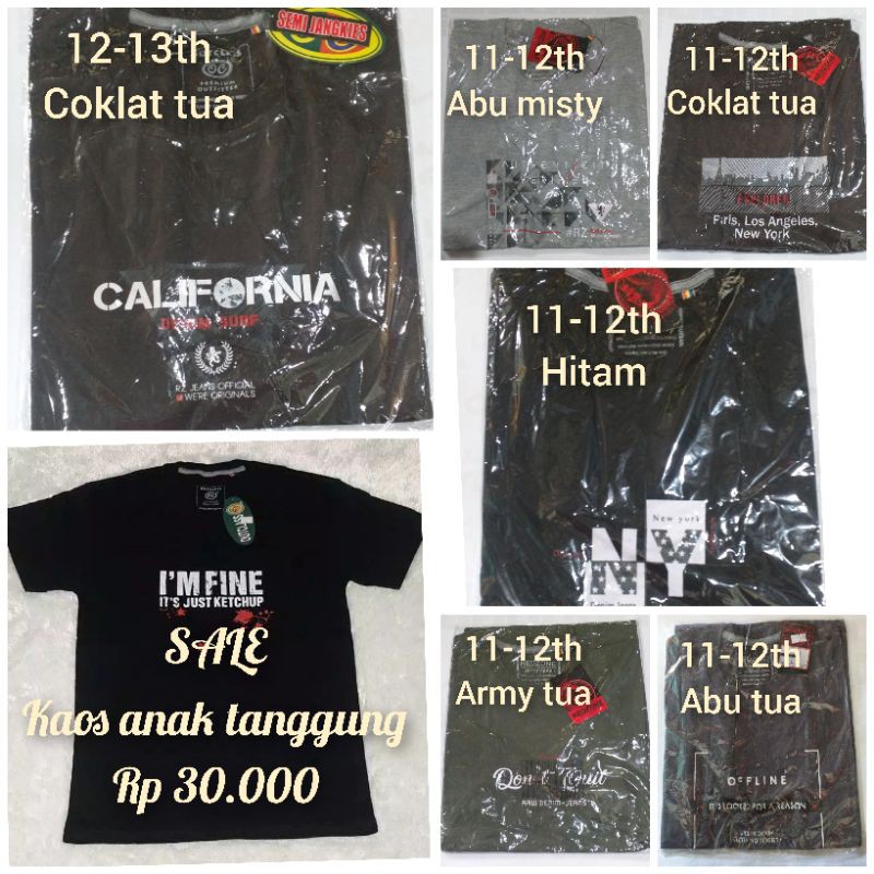 11-13th Kaos anak remaja tanggung umur 11-13th
