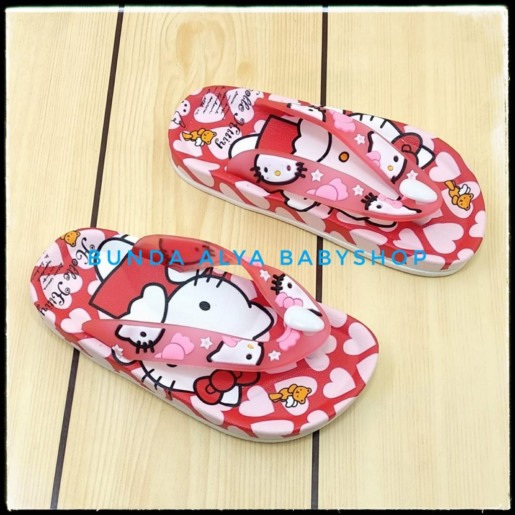 Sendal Anak Perempuan Jepit Usia 2 3 4 5 6 7 Tahun IMPORT MERAH Motif Kitty - Sendal Jepit Anak Cewek Elastis Alas Karet Anti Licin - Sendal Harian Anak Perempuan