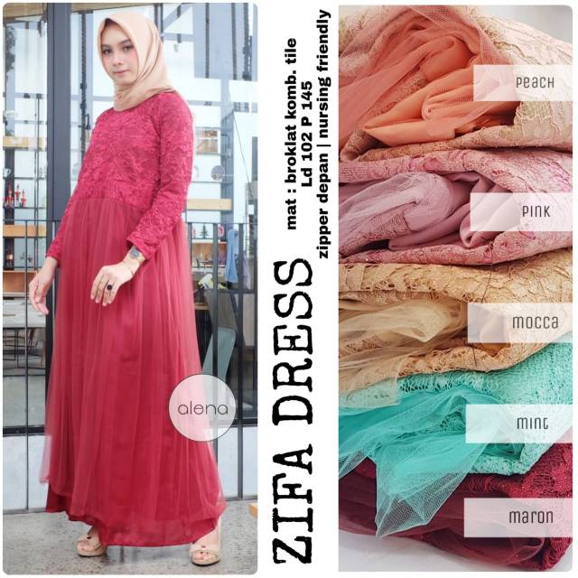 RHS ~zifa dress brukat baju kondangan gamis lebaran ori solo by ayn hijab