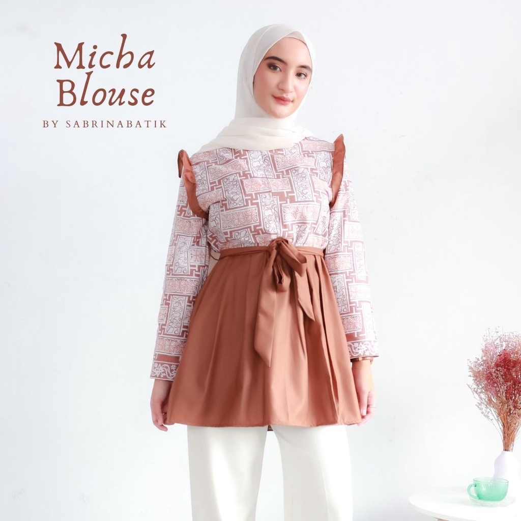 Micha Blouse Atasan Batik Kerja Kantor Wanita Cantik Modern Cap Katun Kekinian Busui